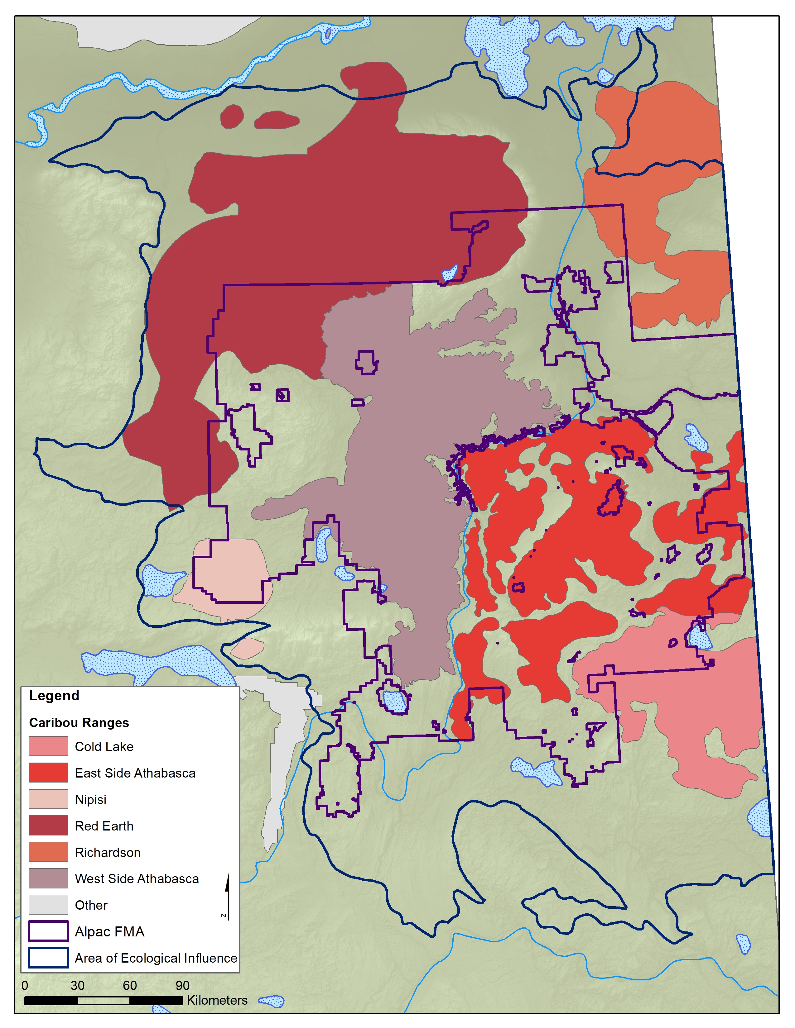 woodland caribou range